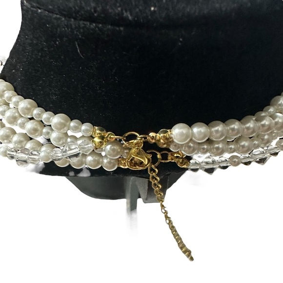 PD Premier Designs White 5 Strand Clear Glass Faux Pearl MOP Bib Necklace 17-21” - Picture 7 of 13